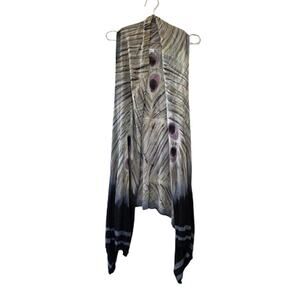 Adore Peacock Feather Print Open Front Vest Cardigan Waterfall Hem Women Size L